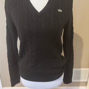 Vintage Lacoste Women's Black Cable Knit Sweater